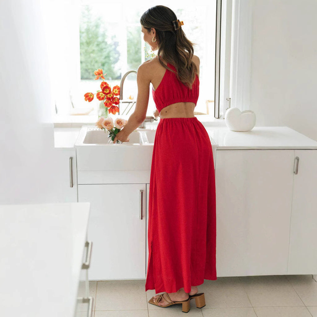 Damen Maxikleid mit Cut-Outs und hoher Beinschlitz