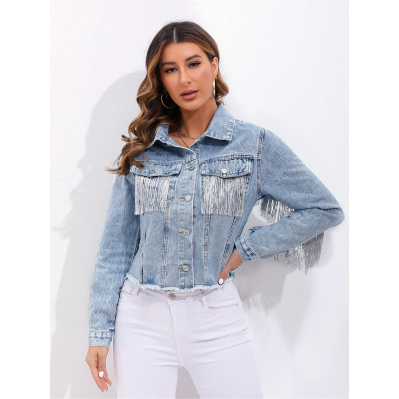 Damen Denimjacke Fransen Blau Eveloria - Eveloria