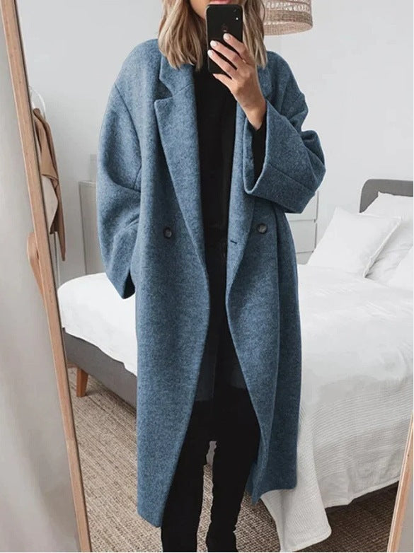 Damen Wollmantel Oversized Doppelter Knopfleiste Elegant