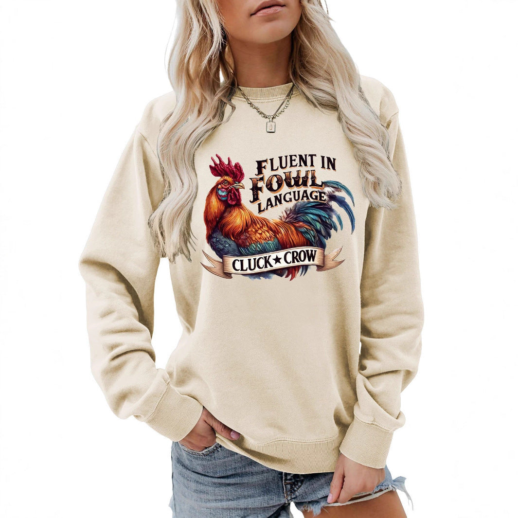 Damen Sweatshirt Hühnermotiv Bequem Grau Eveloria