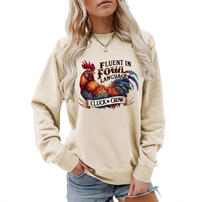 Damen Sweatshirt Hühnermotiv Bequem Grau Eveloria