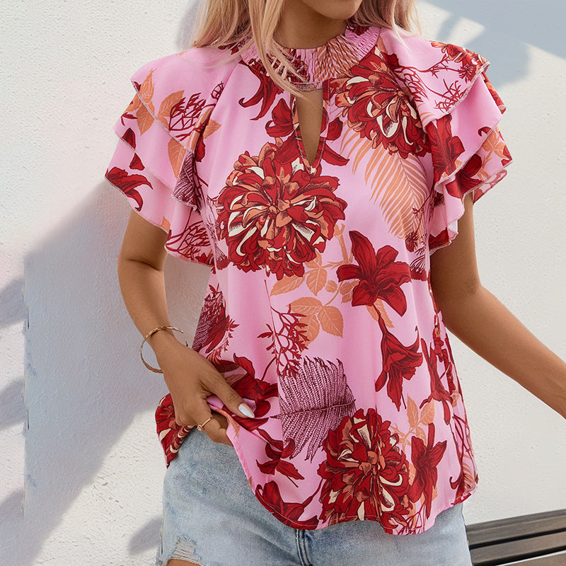 Damen Bluse mit Rüschendetails und floralem Muster - Eveloria