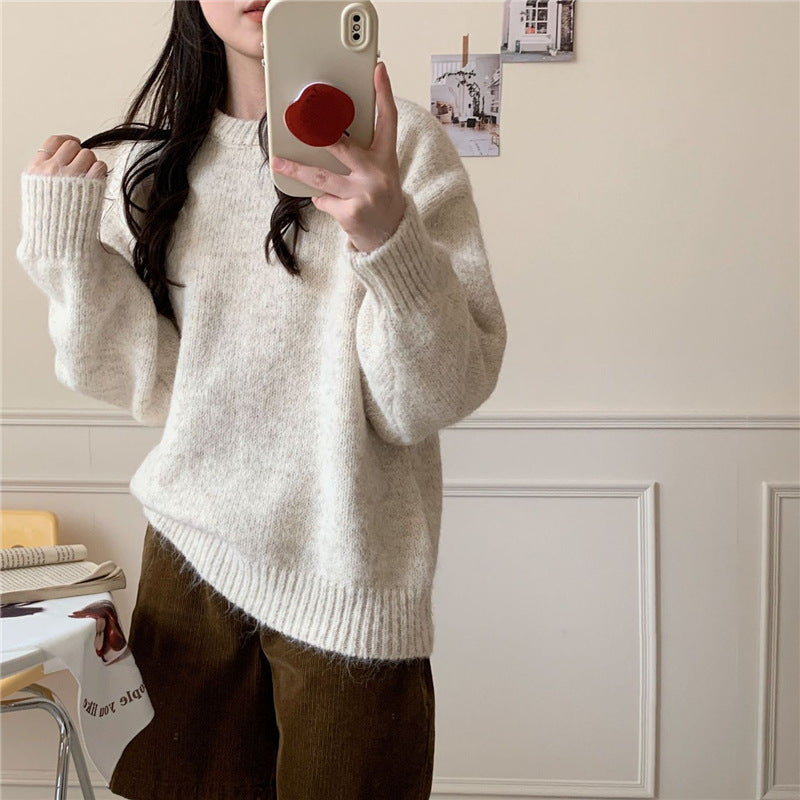 Damen Oversized Pullover Weiches Strick Grau