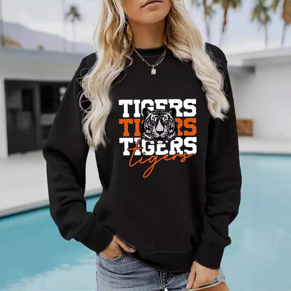 Damen Sweatshirt Tiger-Design Lässig Grau Eveloria - Eveloria