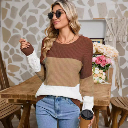 Damen Strickpullover Modernes Blockdesign Eveloria