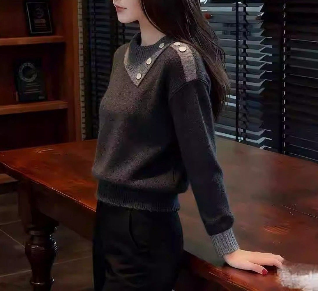 Damen Pullover Piqué mit Knöpfen Eveloria