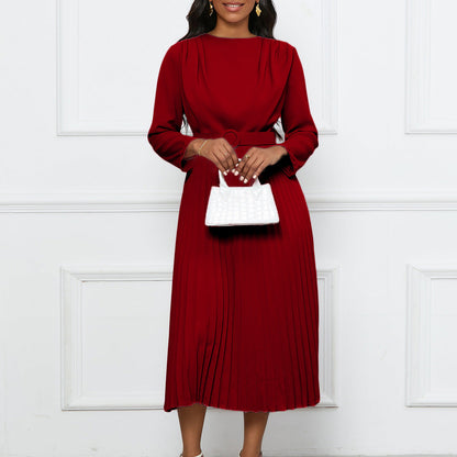Damen Plisseekleid mit Gürtel und Falten Elegantes Damenkleid