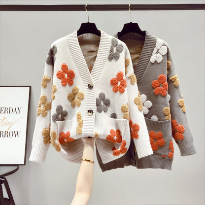Damen Strickjacke Floralmuster Offen Vorne Eveloria - Eveloria