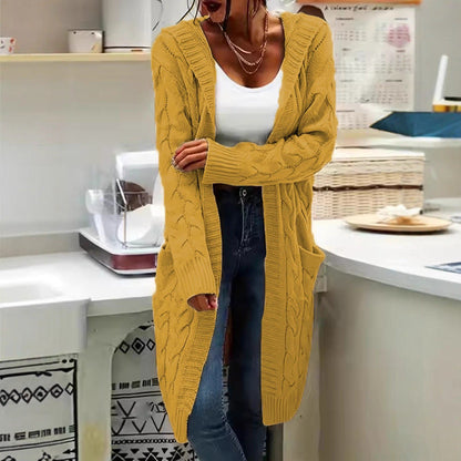 Damen Grosstrick Cardigan mit Kabelmuster und Taschen