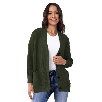 Damen Cardigan Grobstrick mit großen Taschen V-Ausschnitt Beige