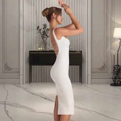 Damen Midi-Kleid Quadratischer Ausschnitt Slim Fit Eveloria