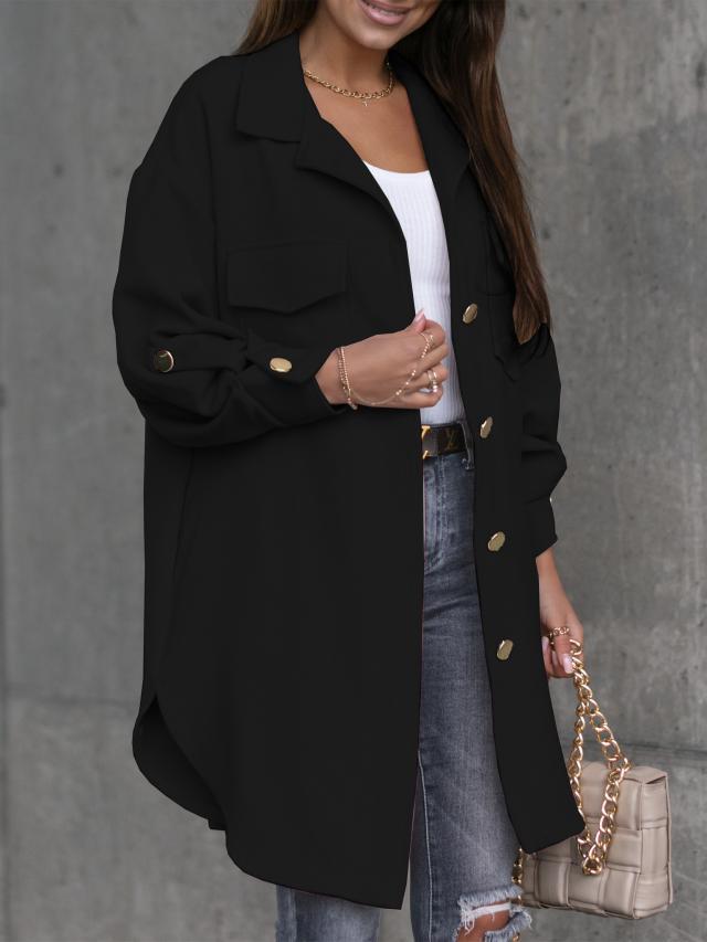 Damen Oversized Hemdjacke Praktische Taschen Modischer Schnitt