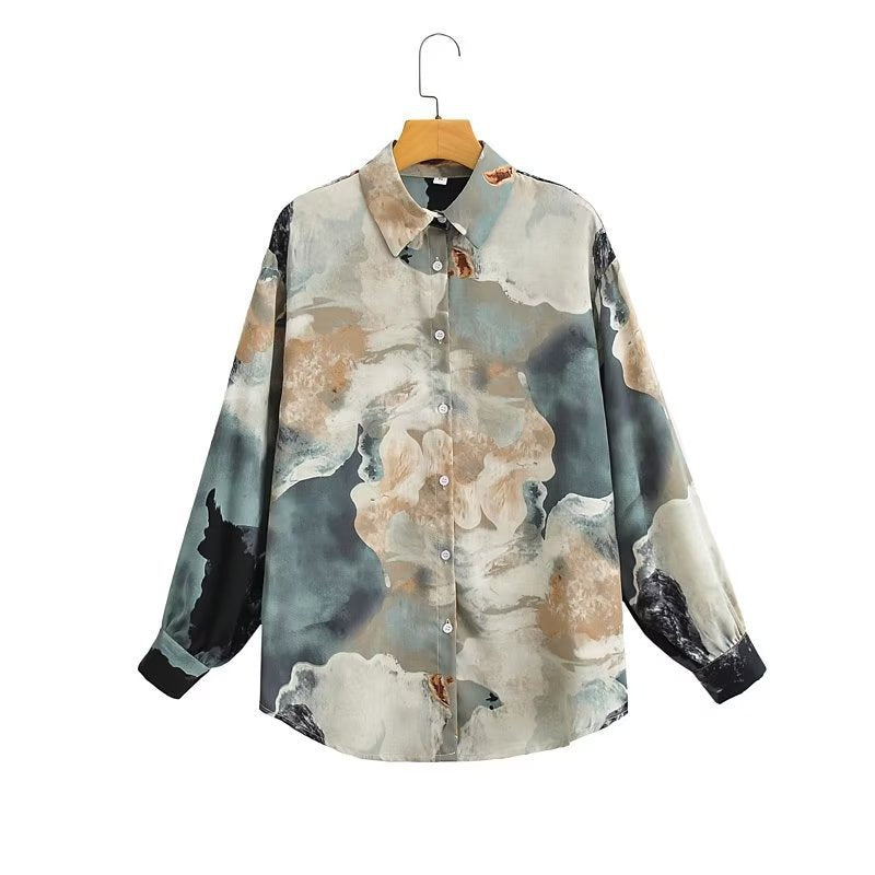 Damen Seidenbluse Langärmlig Moderner Farbverlauf Eveloria