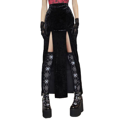 Damen Rippstrickrock Samt SeitenSchlitz