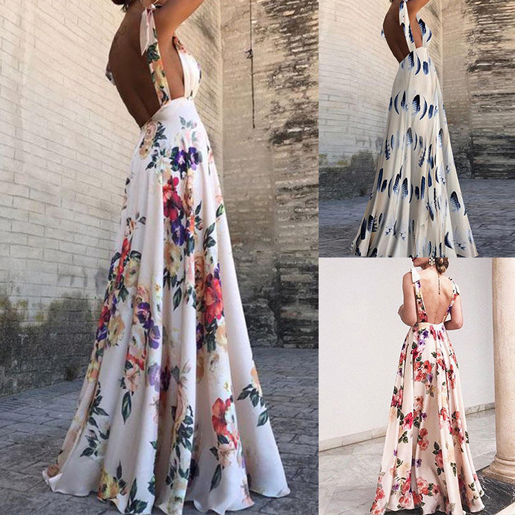 Damen Maxikleid Blumendruck Fließender Schnitt Eveloria