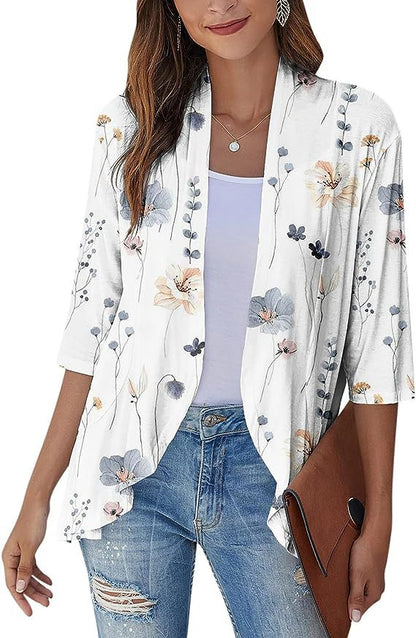 Eveloria Damen Strickjacke Einfarbig 7/8 Ärmel Rüschenrand
