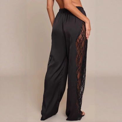 Damen Satin-Hosen Spitzenakzente Eveloria