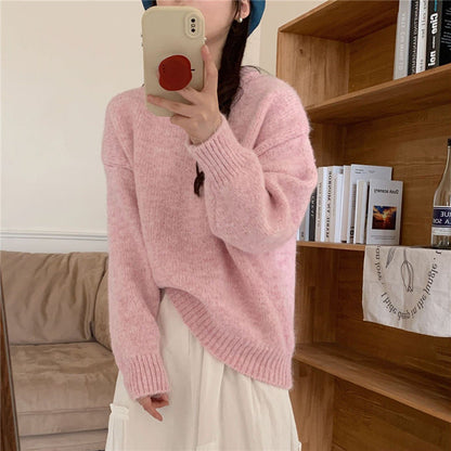 Damen Oversized Pullover Weiches Strick Grau