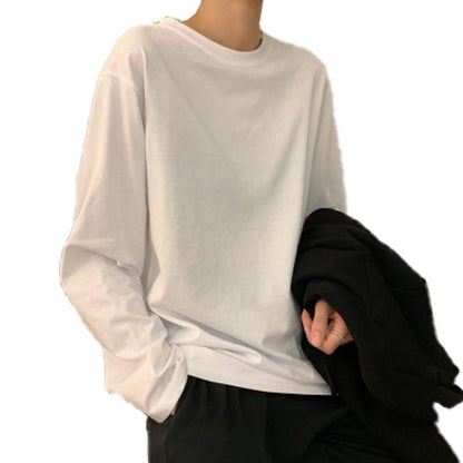 Damen Langarmshirt Klassischer Schnitt Baumwolle Weiß