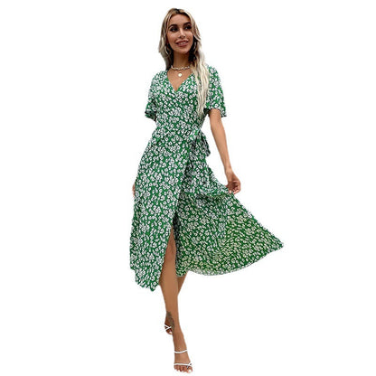 Damen Maxikleid Floralmuster Eleganter Schlitz