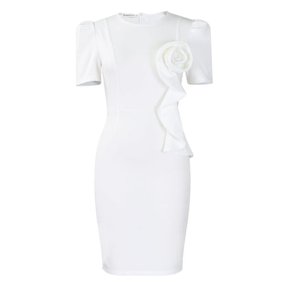 Damen Kleid Figurbetont Rüschenapplikation Eveloria