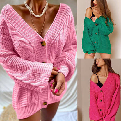 Damen Strickjacke V-Ausschnitt Großknöpfe Eveloria - Eveloria
