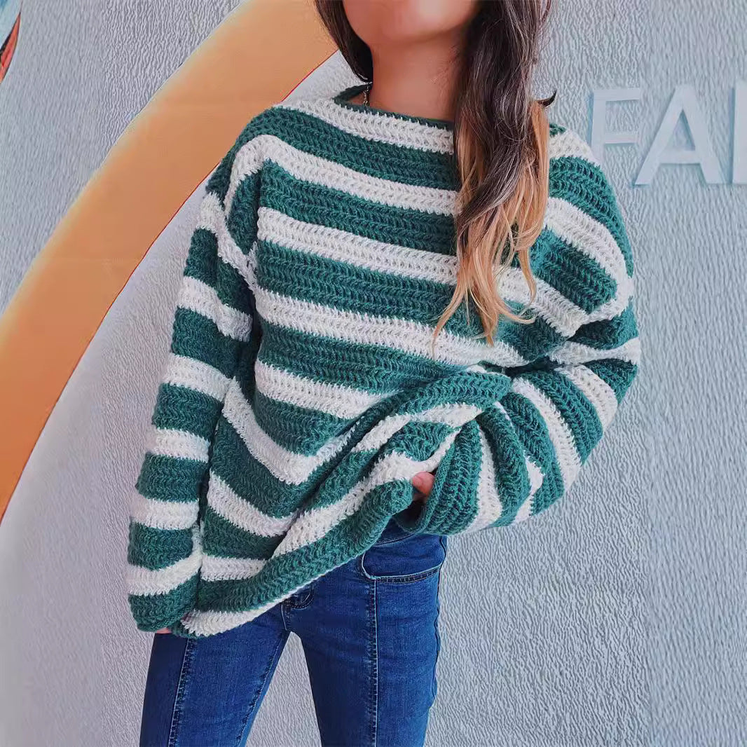 Damen Grobstrickpullover Gestreift Eveloria