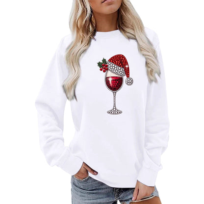 Damen Sweatshirt Weich Innenfutter Weinmotiv Eveloria
