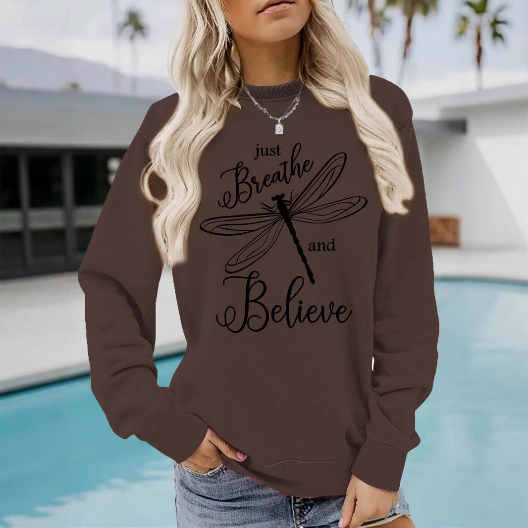 Damen Sweatshirt Drachenfliegen-Motiv Lässiger Schnitt Eveloria