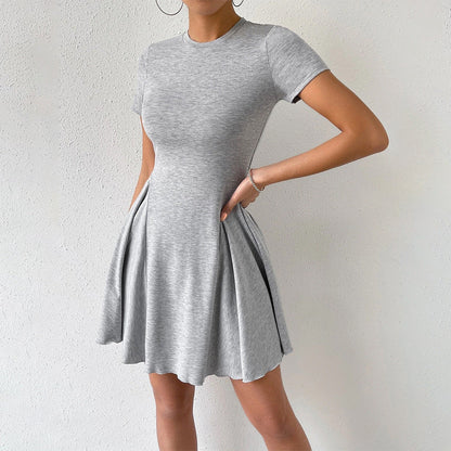 Damen Sommerkleid Rundhalsausschnitt Schwingrock Pastellfarben - Eveloria