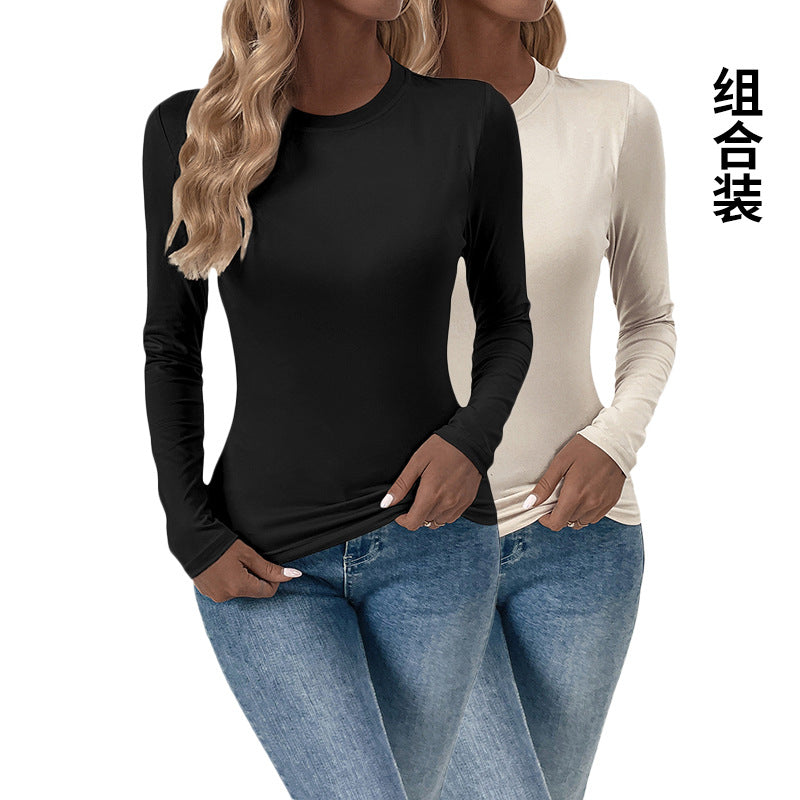 Damen Langarmshirt Rundhalsausschnitt Figurbetonend Elegant - Eveloria