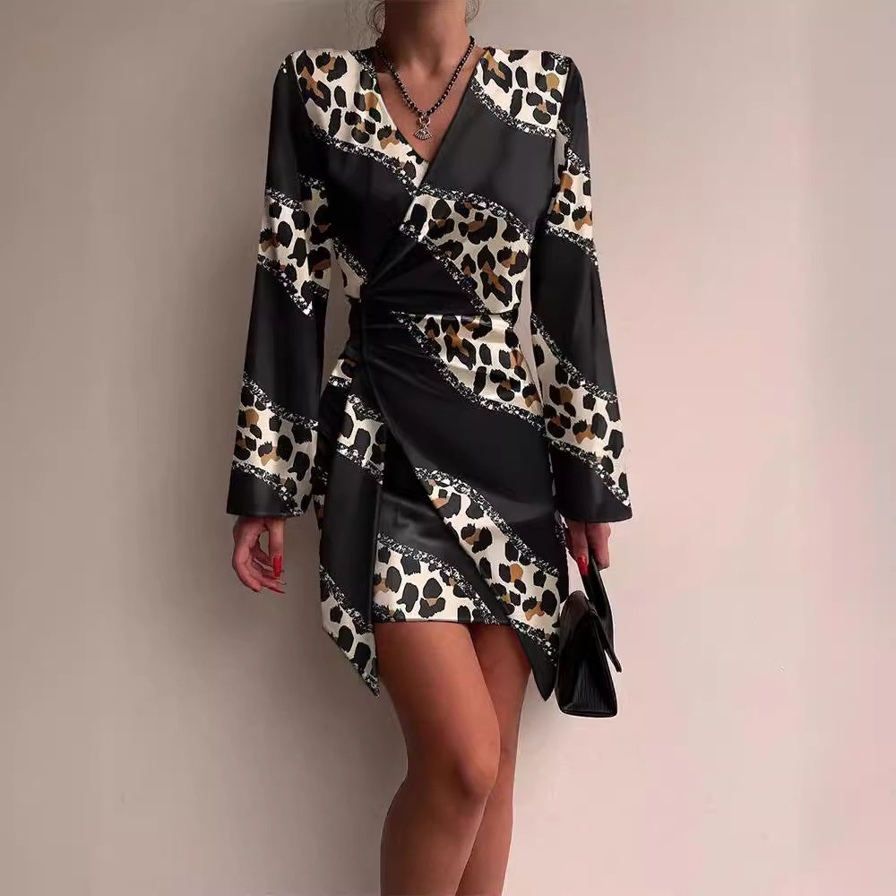 Damen Hemdblusenkleid Tailliert Muster Eveloria