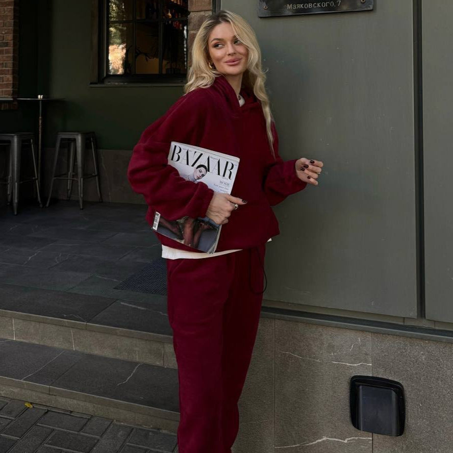 Damen Fleece-Jogginganzug Hochbündig Mit Taschen Grau Eveloria