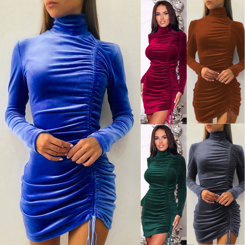 Damen Partykleid Hochgeschlossener Kragen Raffungen Eveloria - Eveloria