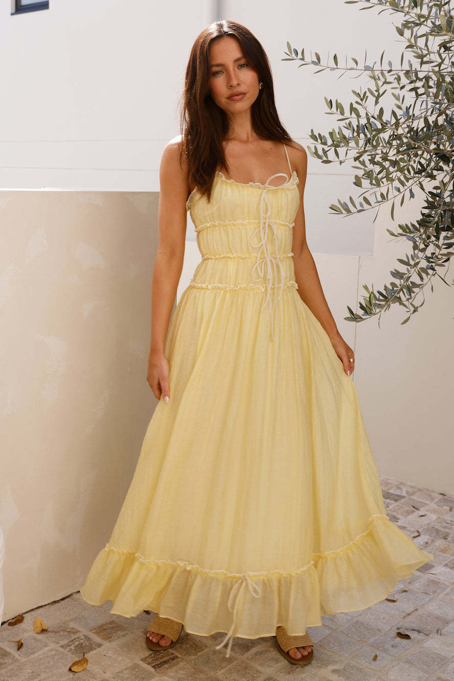 Damen Maxikleid Luftig Rüschendetails Verstellbar