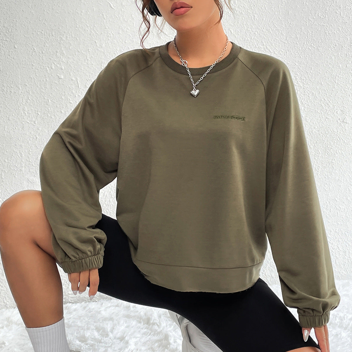 Damen Raglan Sweatshirt Elastisch Minimalistisch Grau Eveloria - Eveloria