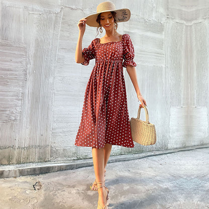 Damen Midi-Kleid Voluminöse Puffärmel Karomuster Eveloria