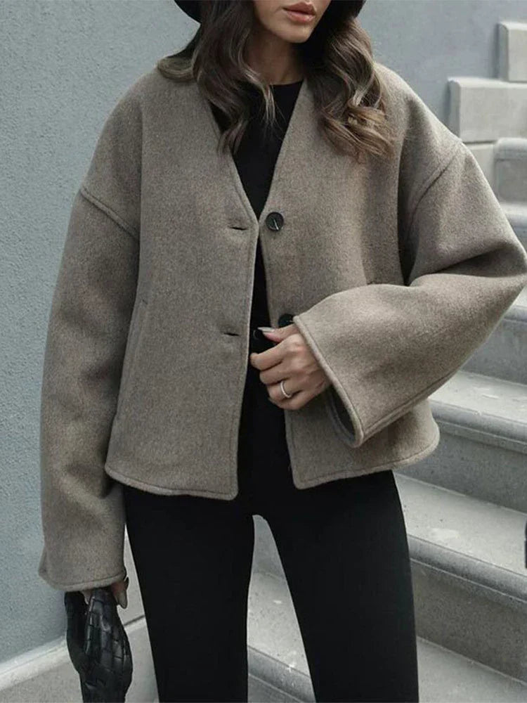 Damen Oversized Mantel V-Ausschnitt Weite Passform - Eveloria