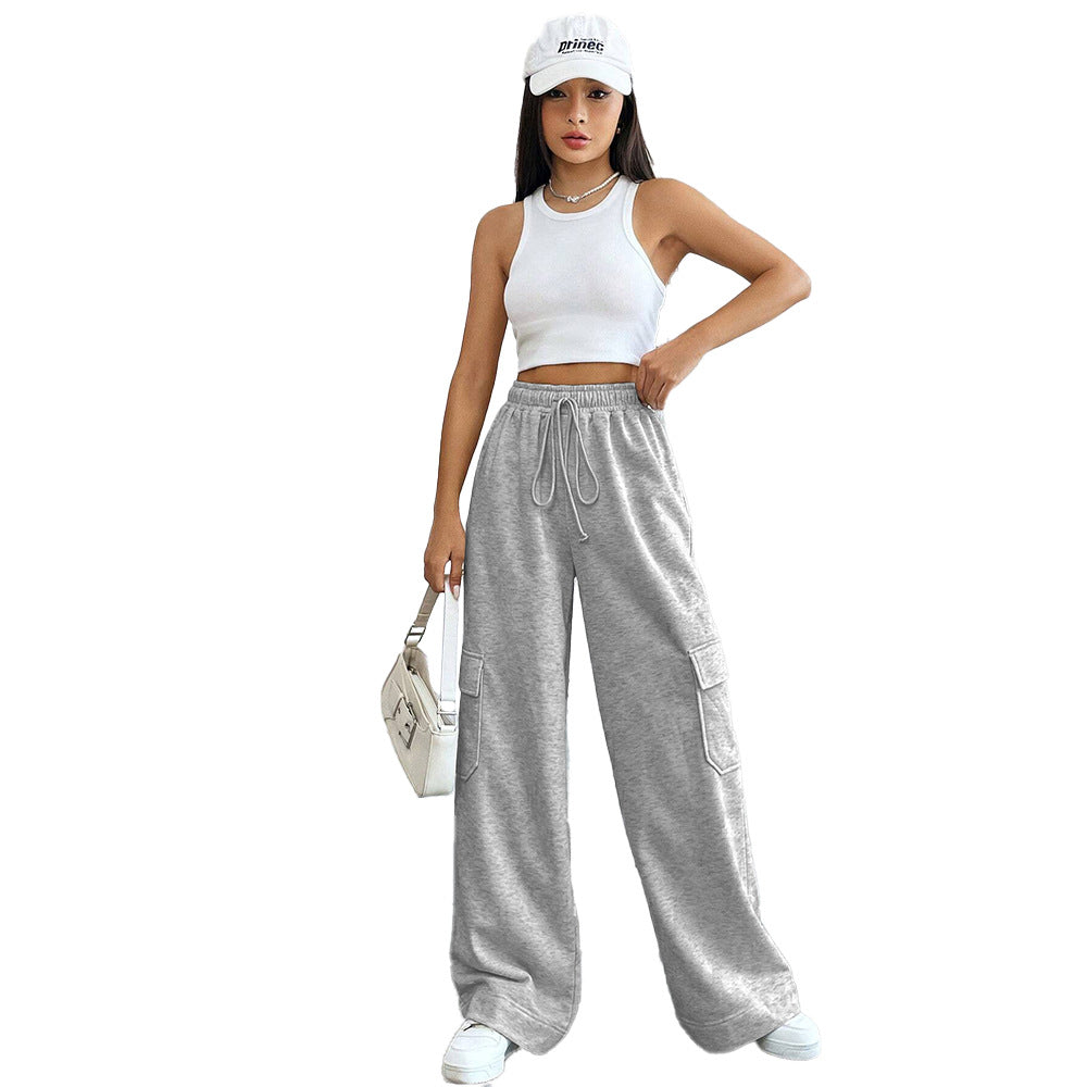 Damen Cargo-Hose Weite Bein Elastischer Bund Eveloria