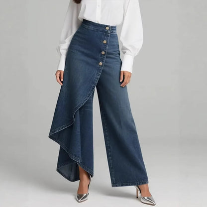 Damen Jeansrock Asymmetrisch Knopfdetails Eveloria