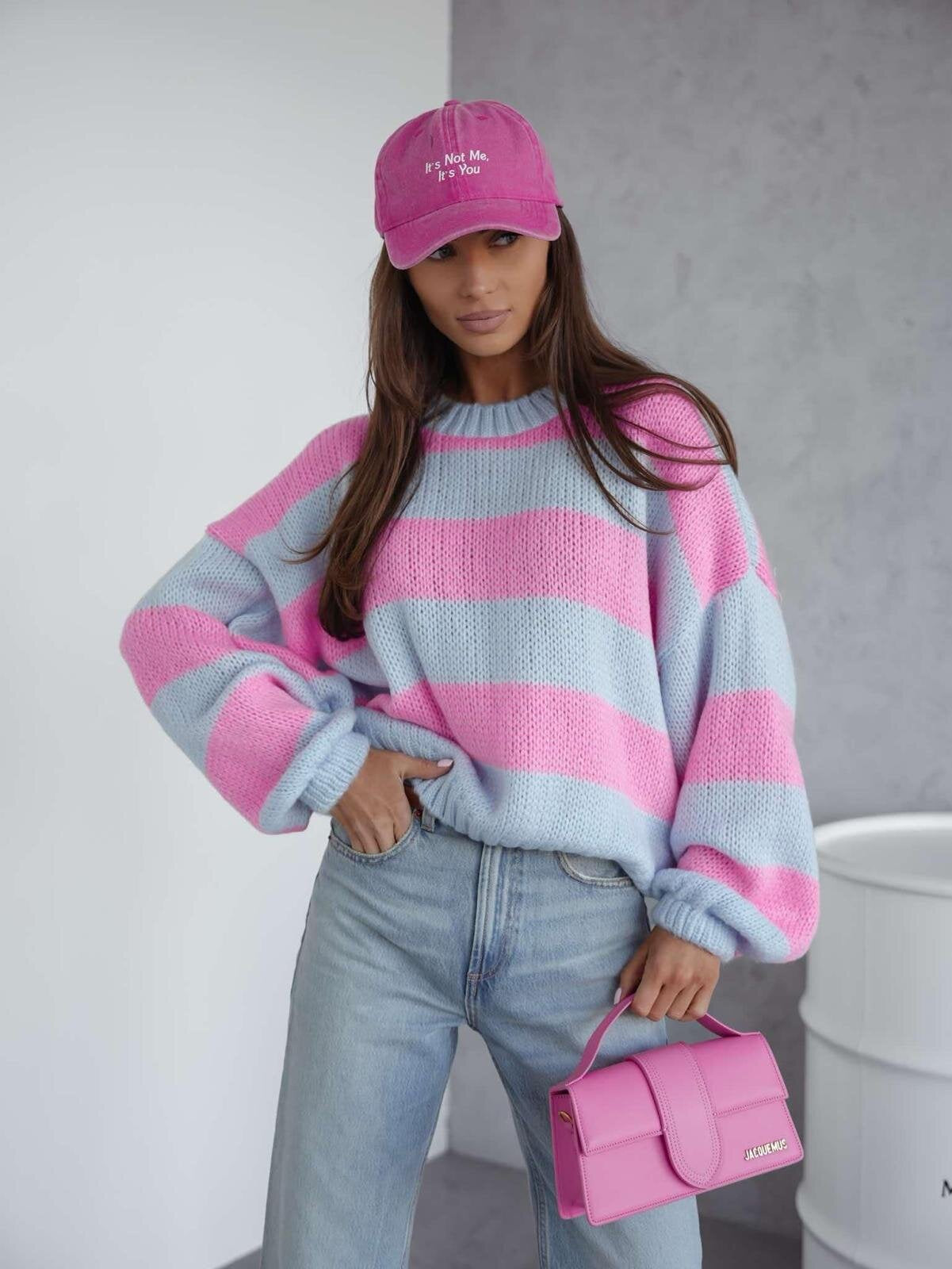 Damen Strickpullover Lässig Voluminöse Ärmel Grau Eveloria