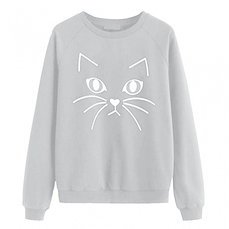 Damen Sweatshirt Katzenmotiv Eveloria Grau