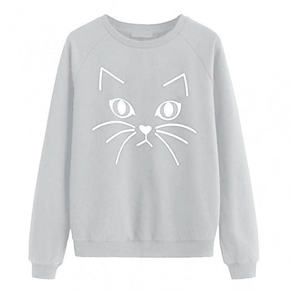 Damen Sweatshirt Katzenmotiv Eveloria Grau