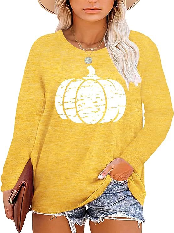Damen Langarmshirt Kürbis-Motiv Eveloria Herbstlich Braun