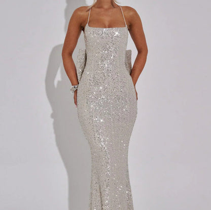 Damen Abendkleid mit Pailletten und Trägern Schwarz - Eveloria