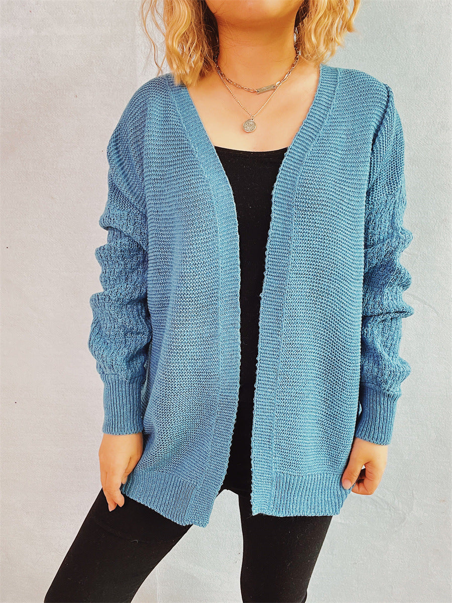 Damen Strickjacke Häkelmuster Offen Vorne Eveloria