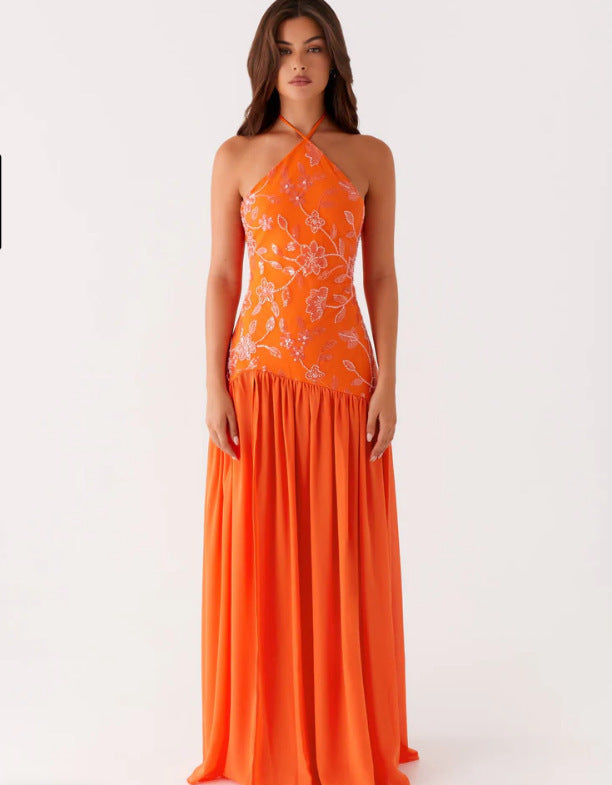 Damen Maxikleid Floraler Print Schwingender Rock Eveloria