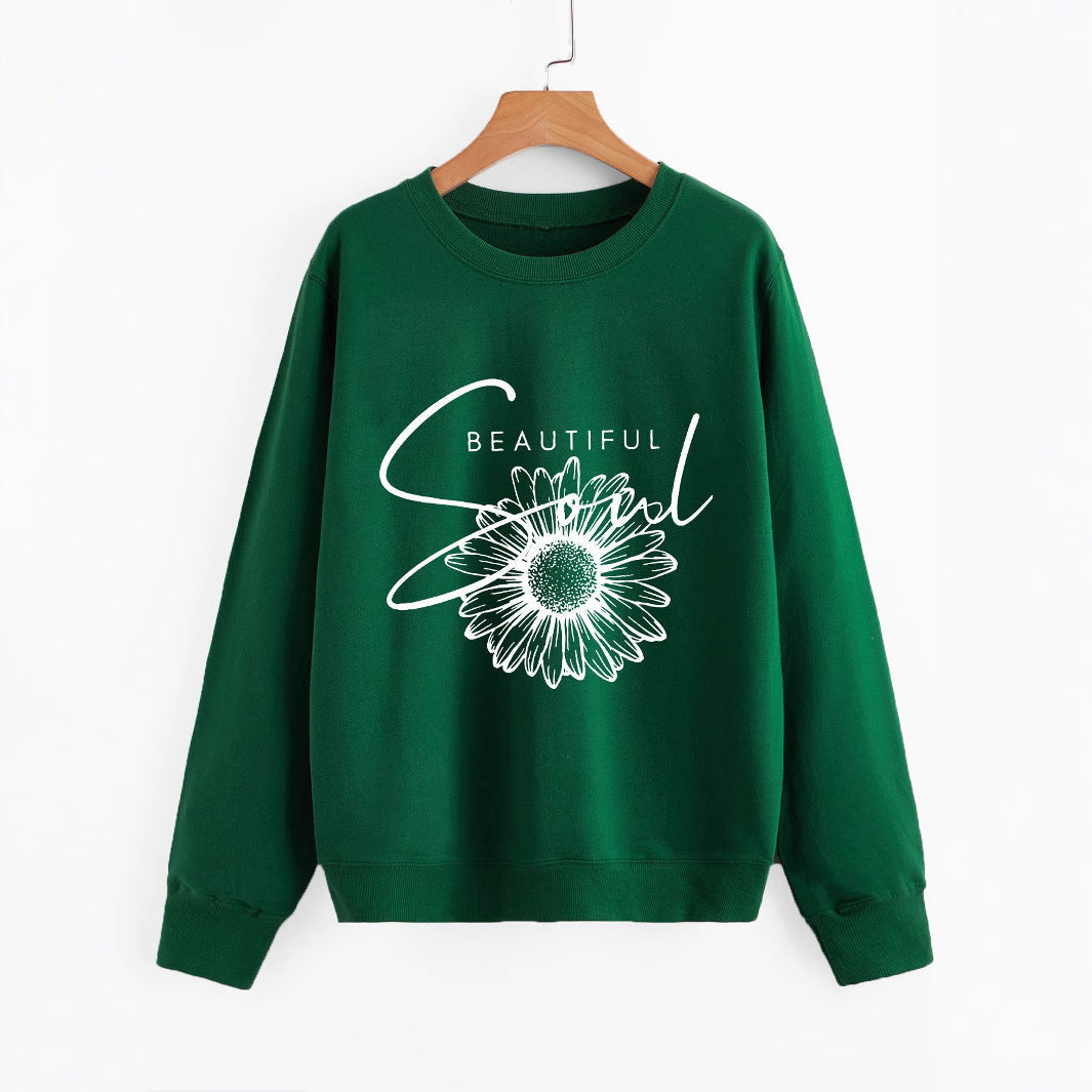 Damen Sweatshirt Floralmuster Mit Schriftzug Eveloria
