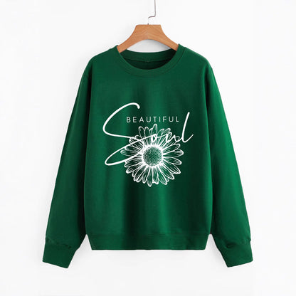 Damen Sweatshirt Floralmuster Mit Schriftzug Eveloria
