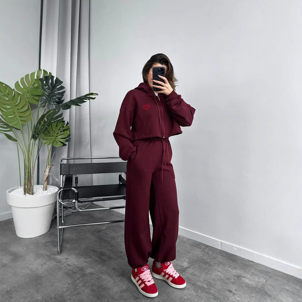 Damen Sportliches Hoodie-Set Cropped mit lockerer Hose Eveloria